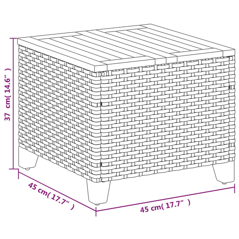 Gartentisch Schwarz 45x45x37 cm Poly Rattan Akazienholz