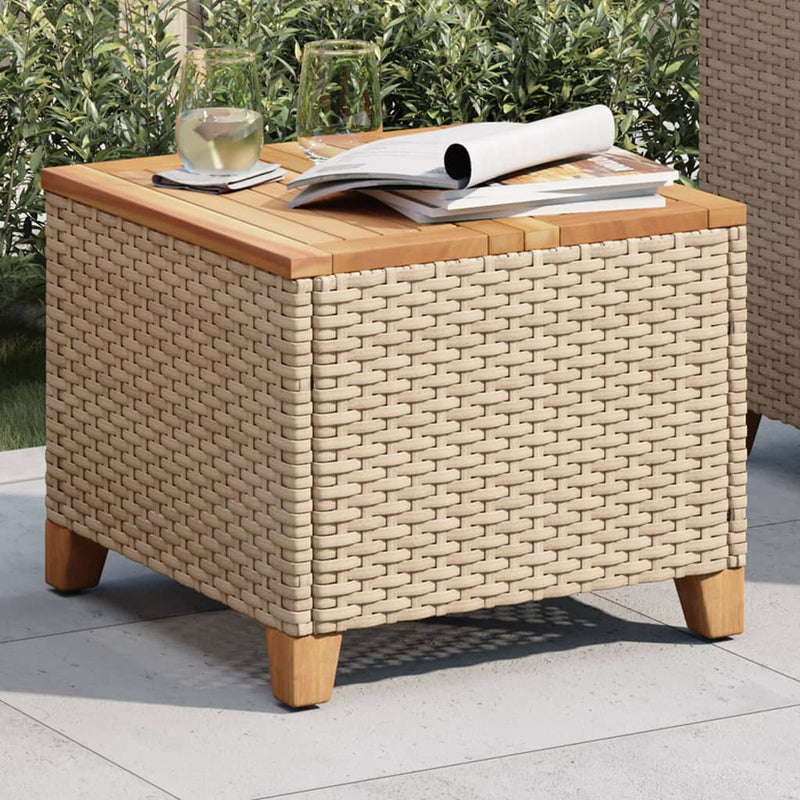 Gartentisch Beige 45x45x37 cm Poly Rattan Akazienholz