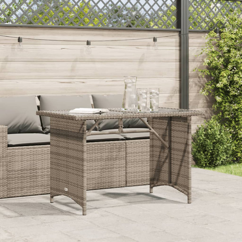 Gartentisch mit Glasplatte Grau 110x68x70 cm Poly Rattan