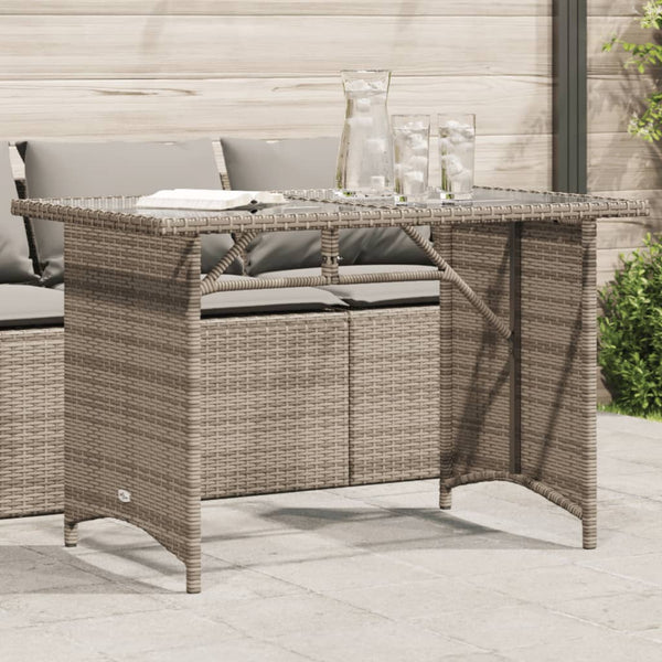 Gartentisch mit Glasplatte Grau 110x68x70 cm Poly Rattan