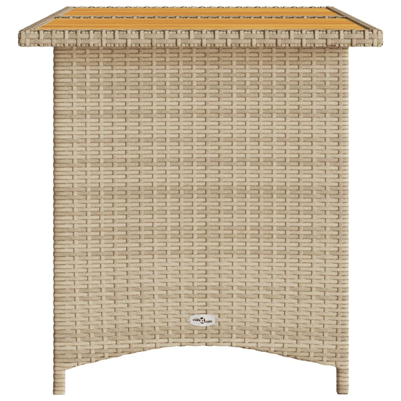 Gartentisch mit Holzplatte Beige 110x68x70 cm Poly Rattan