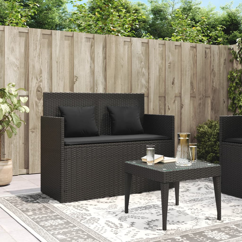 Gartenbank mit Kissen Schwarz Poly Rattan