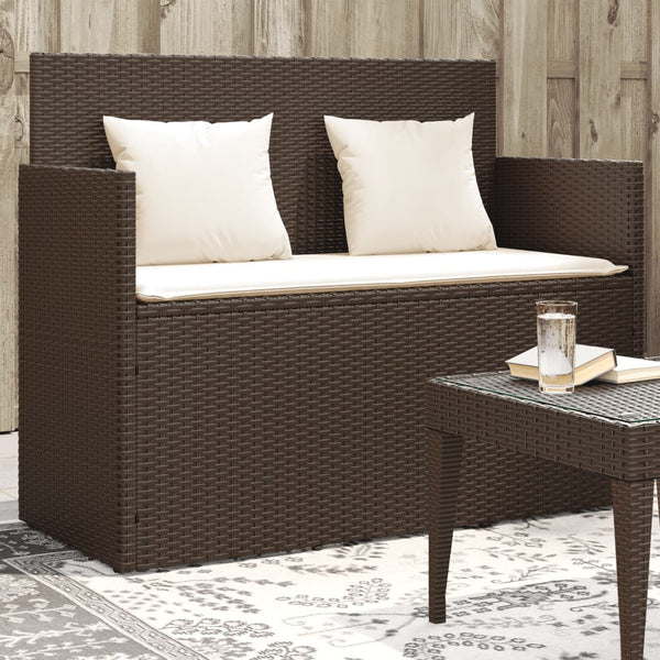 Gartenbank mit Kissen Braun Poly Rattan