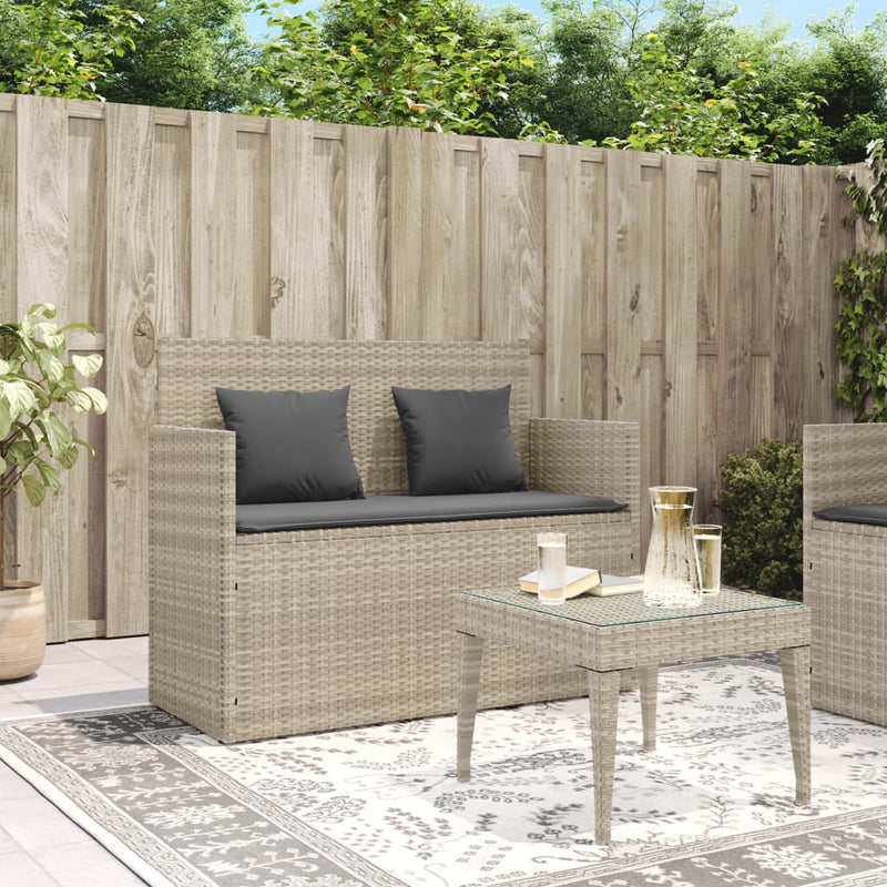 Gartenbank mit Kissen Hellgrau Poly Rattan