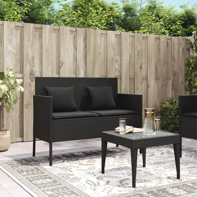 Gartenbank mit Kissen Schwarz Poly Rattan