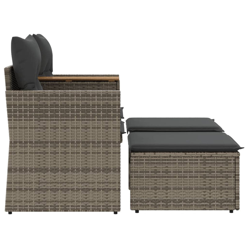 Gartensofa 2-Sitzer mit Hockern Grau Poly Rattan