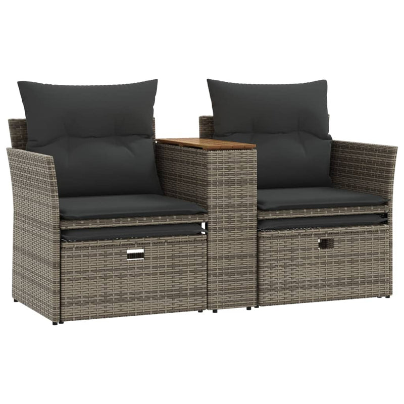 Gartensofa 2-Sitzer mit Hockern Grau Poly Rattan