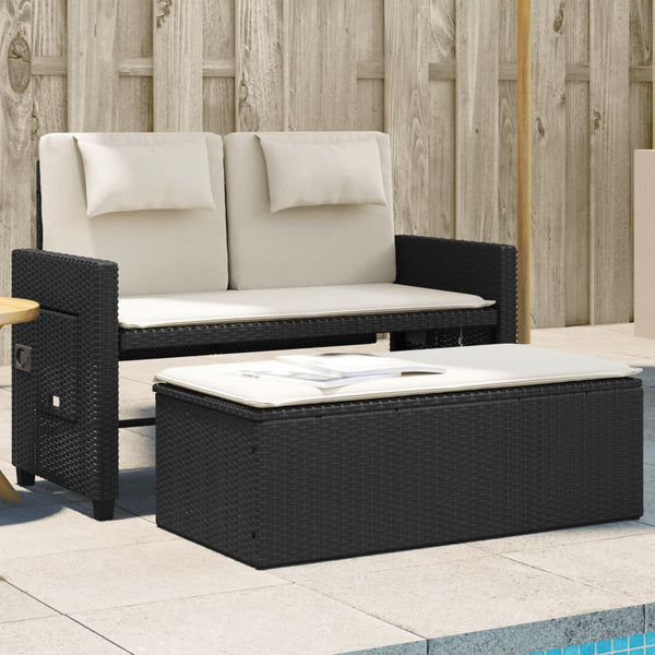 Gartenbank Verstellbar mit Kissen Schwarz Poly Rattan