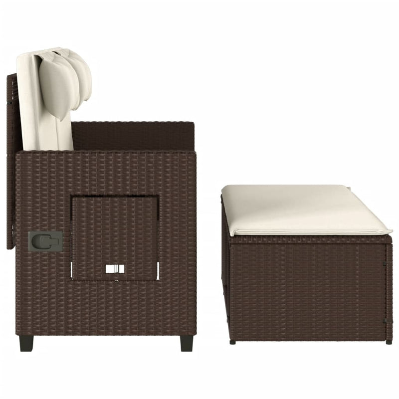 Gartenbank Verstellbar mit Kissen Braun Poly Rattan