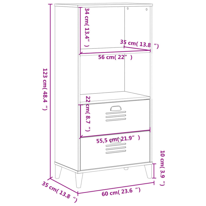 Bücherschrank VIKEN Schwarz 60x35x123 cm Massivholz Kiefer