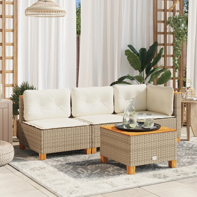 Gartensofa ohne Armlehnen mit Kissen Beige Poly Rattan