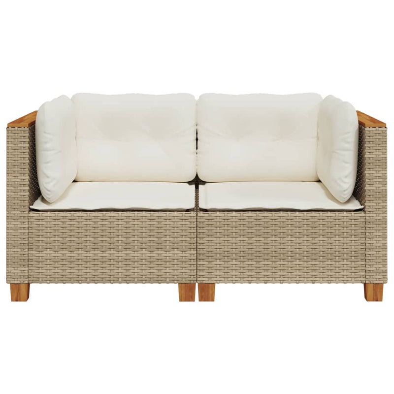 Garten-Ecksofas mit Kissen 2 Stk. Beige Poly Rattan