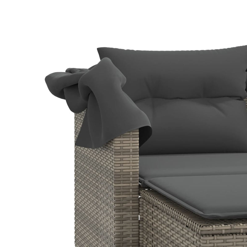 Gartensofa 2-Sitzer mit Dach und Hockern Grau Poly Rattan