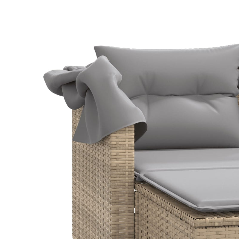 Gartensofa 2-Sitzer mit Dach und Hockern Beige Poly Rattan