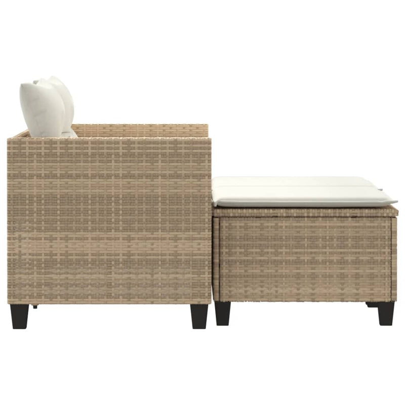 Gartensofa 2-Sitzer mit Hockern Beige Poly Rattan