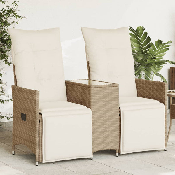 Gartensofa 2-Sitzer Verstellbar mit Tisch Beige Poly Rattan