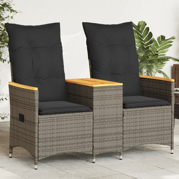 Gartensofa 2-Sitzer Verstellbar mit Tisch Grau Poly Rattan