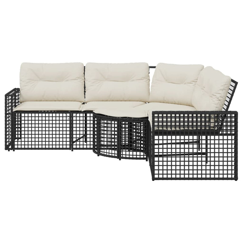 Gartensofa in L-Form mit Kissen und Fußbank Schwarz Poly Rattan