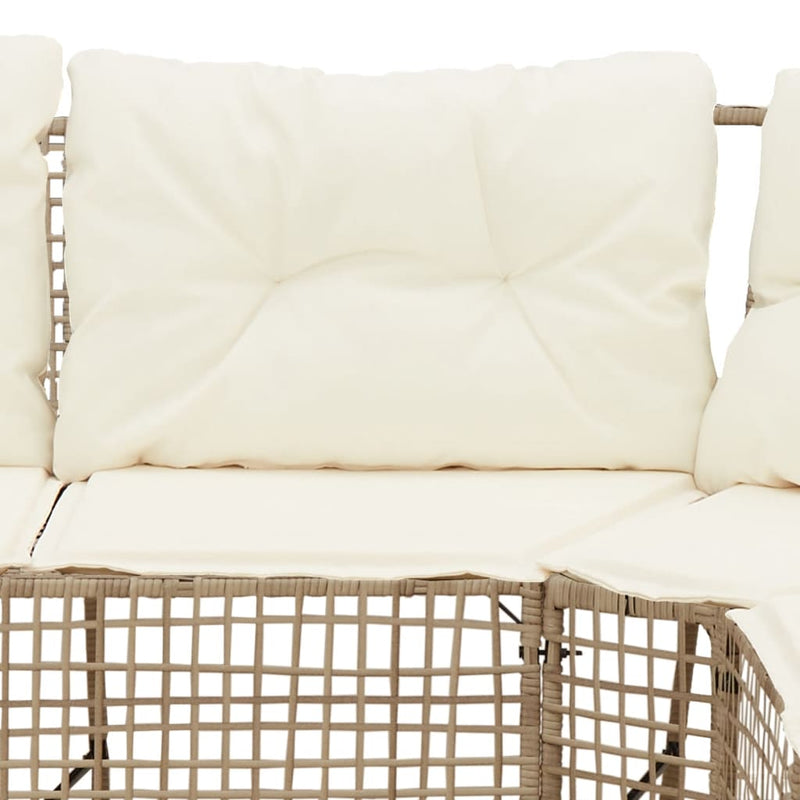 Gartensofa in L-Form mit Kissen und Fußbank Beige Poly Rattan