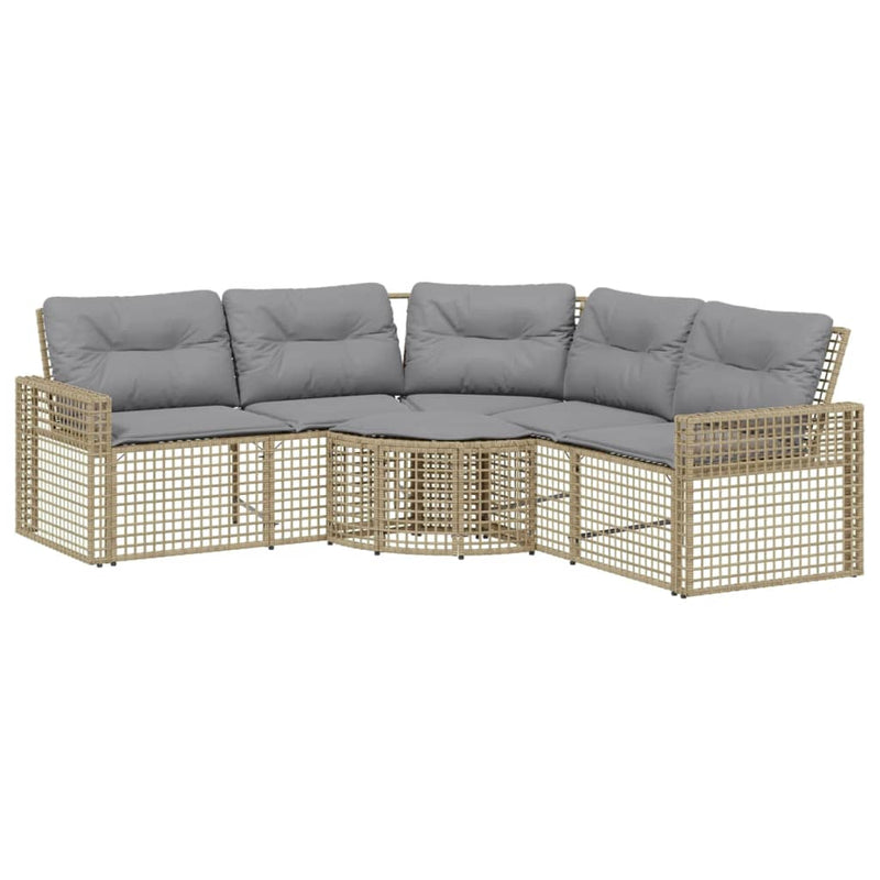 Gartensofa in L-Form mit Kissen und Fußbank Beige Poly Rattan