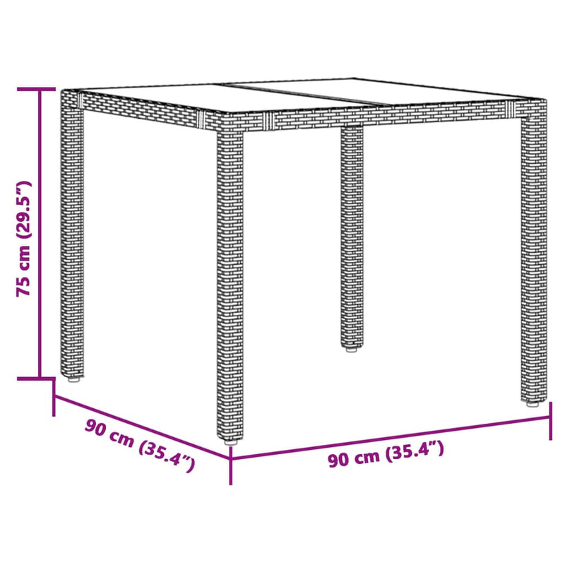 Gartentisch mit Glasplatte Grau 90x90x75 cm Poly Rattan