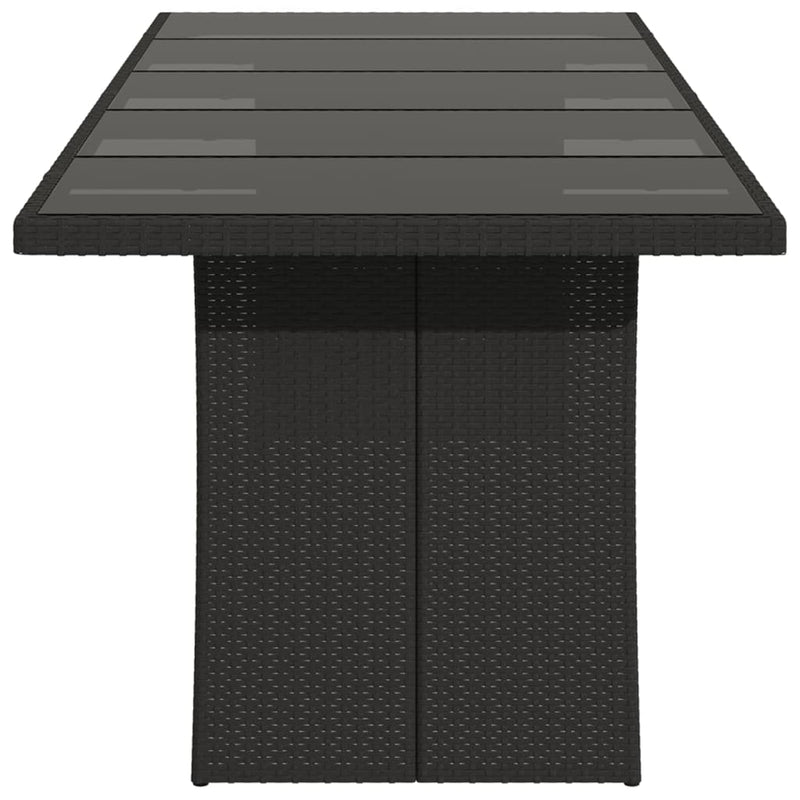 Gartentisch mit Glasplatte Schwarz 240x90x75 cm Poly Rattan