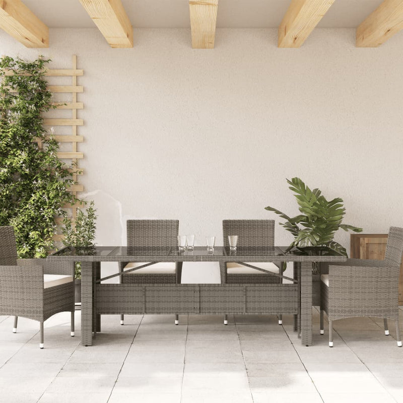 Gartentisch mit Glasplatte Grau 240x90x75 cm Poly Rattan