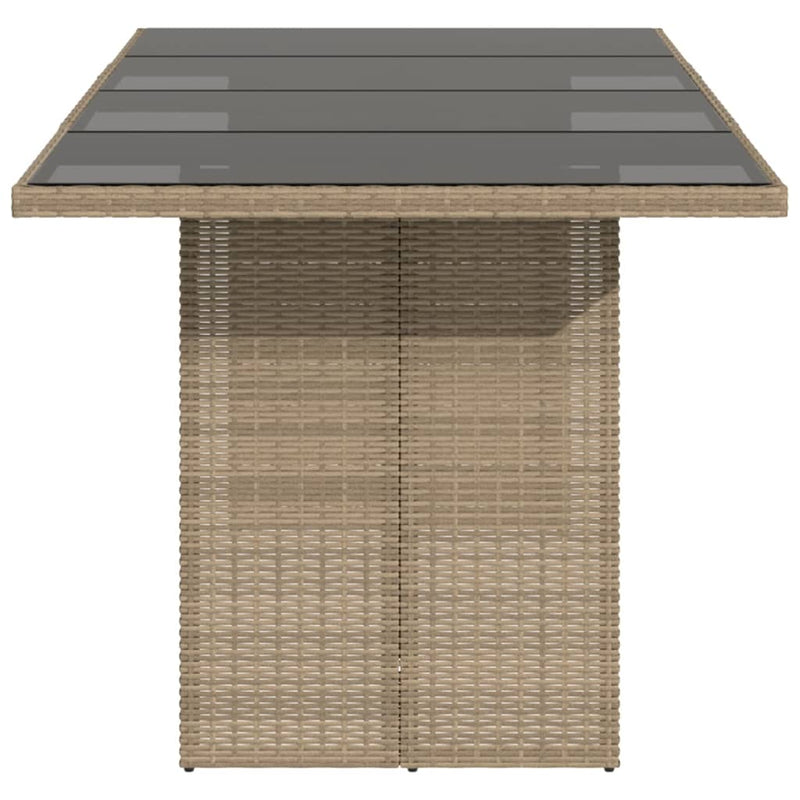 Gartentisch mit Glasplatte Beige 190x80x75 cm Poly Rattan