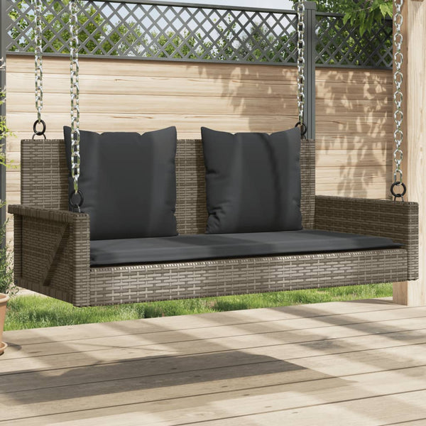 Hängebank mit Kissen Grau 119x56x48 cm Poly Rattan