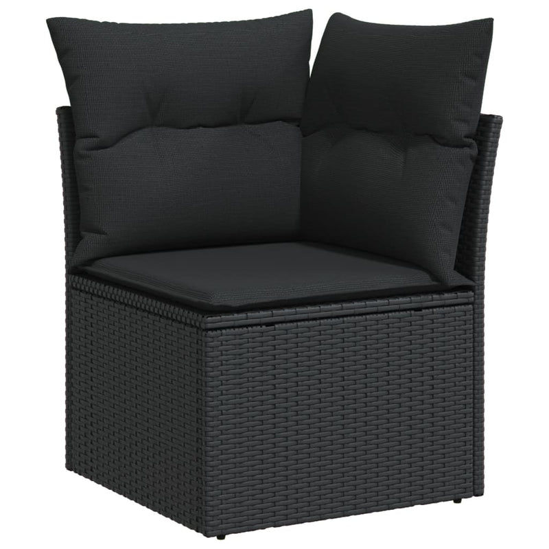 Garten-Ecksofa mit Kissen Schwarz Poly Rattan