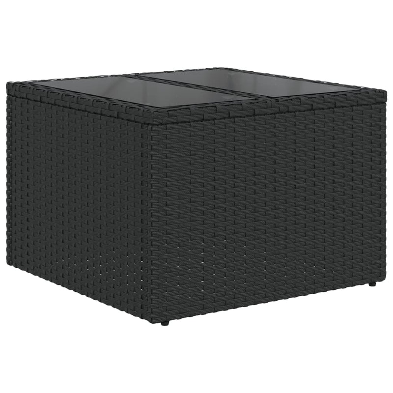 Gartentisch mit Glasplatte Schwarz 55x55x37 cm Poly Rattan