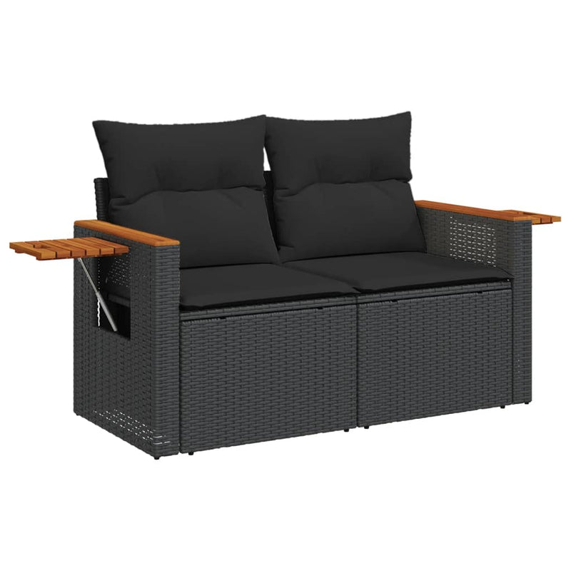 Gartensofa mit Kissen 2-Sitzer Schwarz Poly Rattan