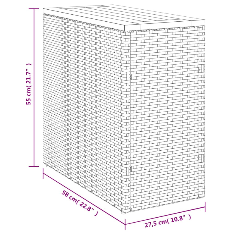 Garten-Beistelltisch mit Holzplatte Schwarz 58x27,5x55cm Rattan