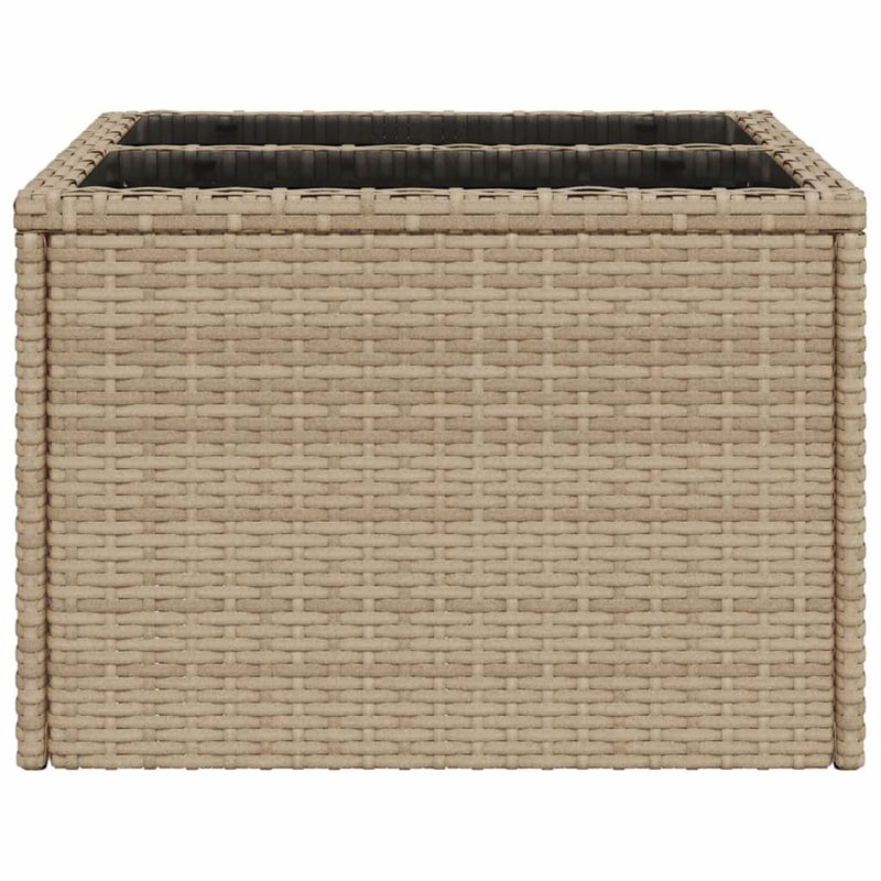 Gartentisch mit Glasplatte Beige 55x55x37 cm Poly Rattan