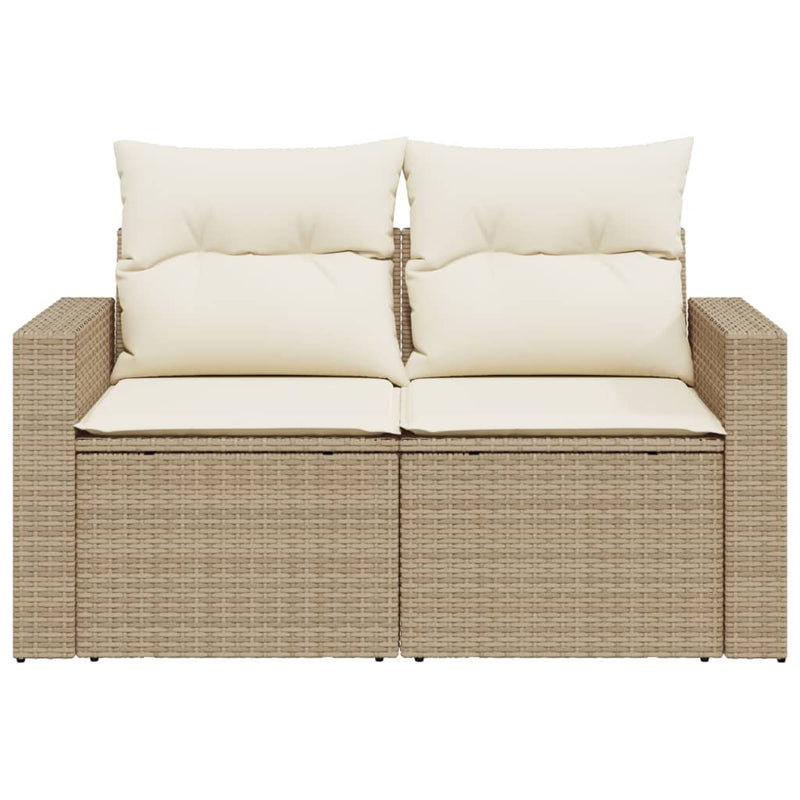 Gartensofa mit Kissen 2-Sitzer Beige Poly Rattan