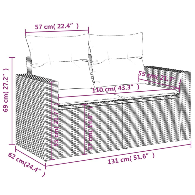 Gartensofa mit Kissen 2-Sitzer Beige Poly Rattan