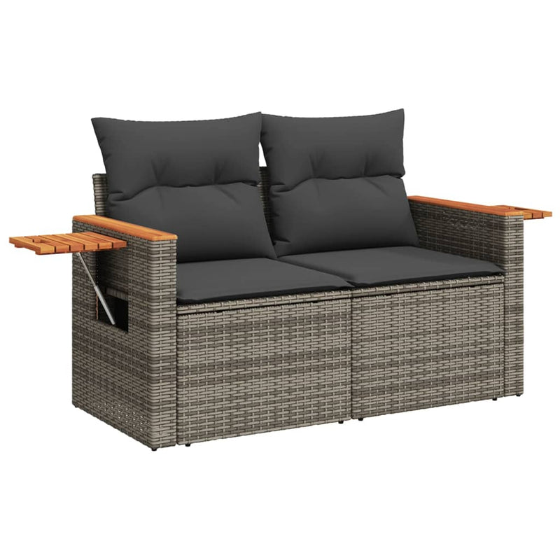 Gartensofa 2-Sitzer mit Kissen Grau Poly Rattan