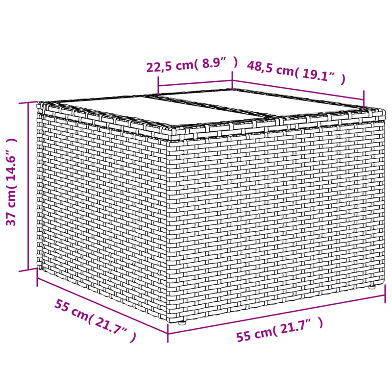 Gartentisch mit Glasplatte Hellgrau 55x55x37 cm Poly Rattan