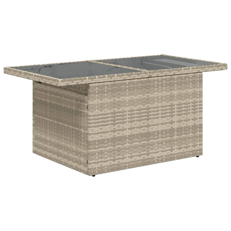 Gartentisch mit Glasplatte Hellgrau 100x55x73 cm Poly Rattan