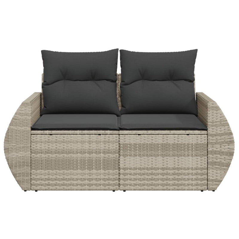 Gartensofa mit Kissen 2-Sitzer Hellgrau Poly Rattan