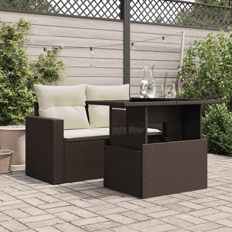 Gartentisch mit Glasplatte Braun 100x55x73 cm Poly Rattan