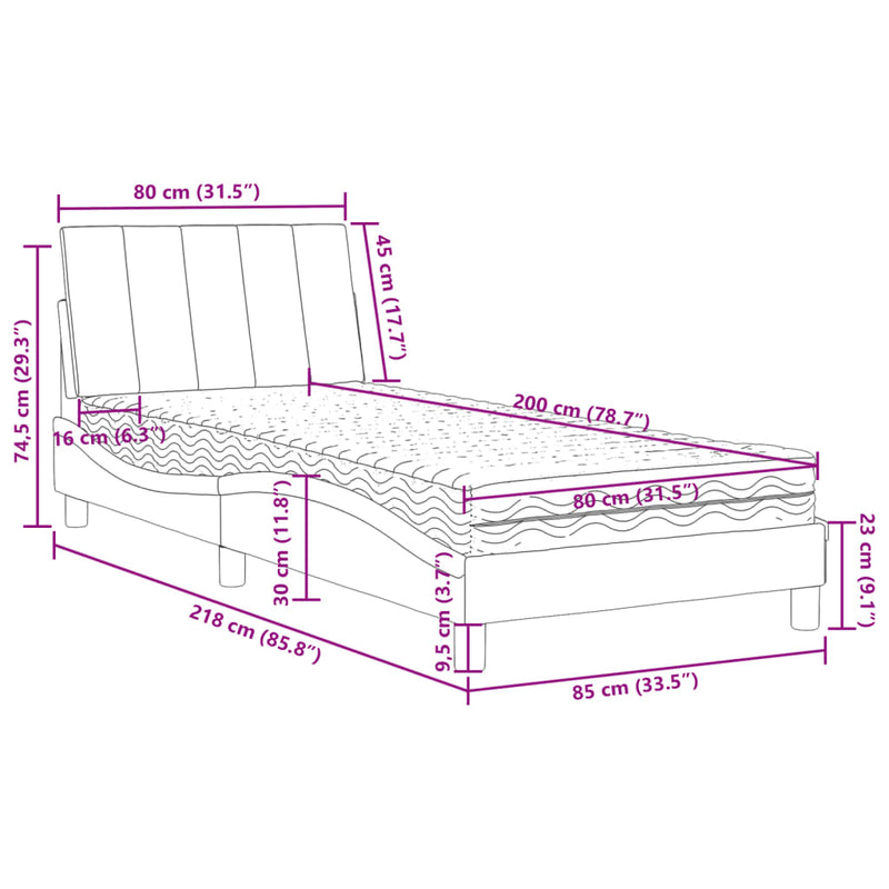 Bett mit Matratze Hellgrau 80x200 cm Samt