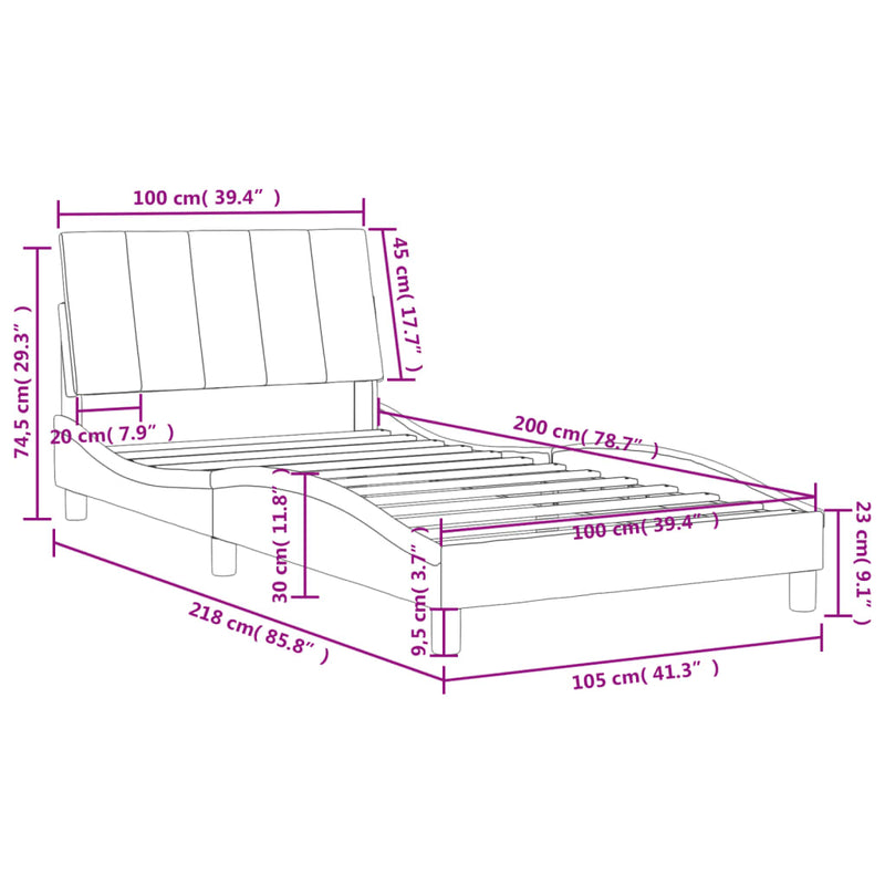 Bett mit Matratze Hellgrau 100x200 cm Samt