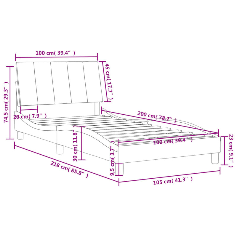 Bett mit Matratze Dunkelgrau 100x200 cm Samt