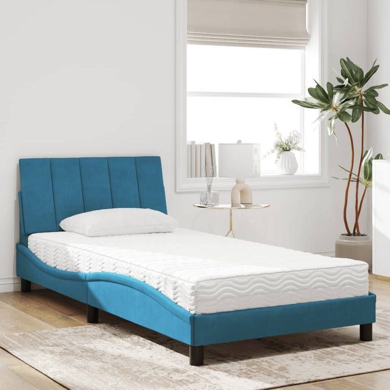 Bett mit Matratze Blau 100x200 cm Samt