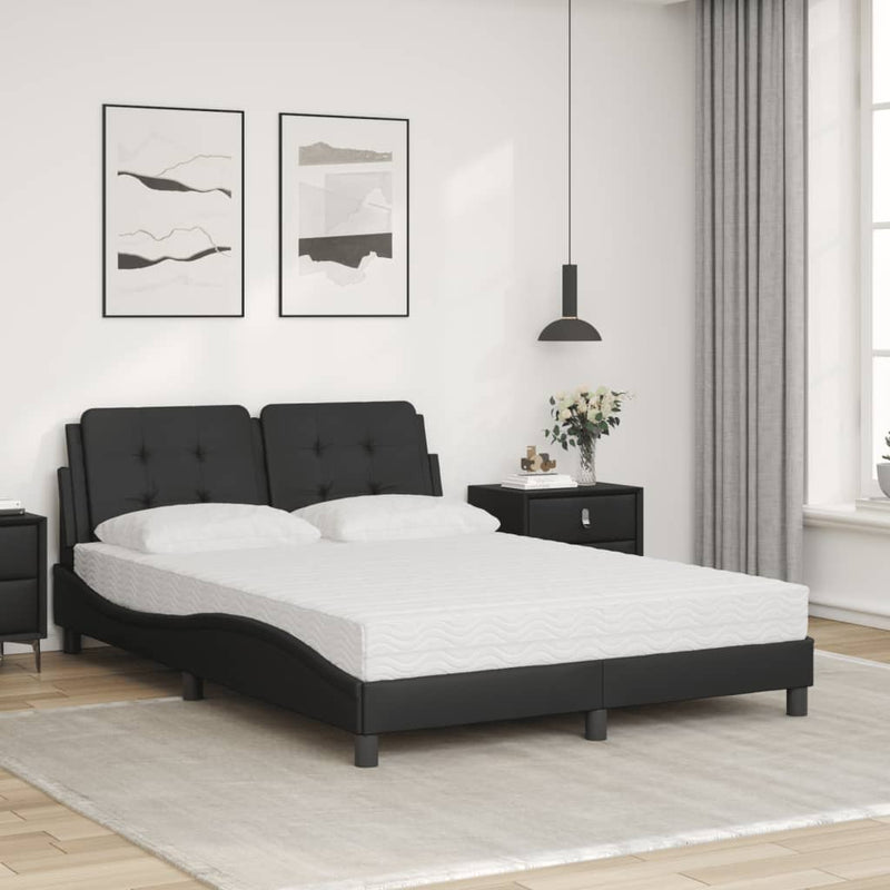 Bett mit Matratze Schwarz 140x190 cm Kunstleder