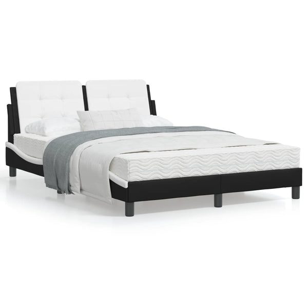 Bett mit Matratze Schwarz und Weiß 140x190 cm Kunstleder