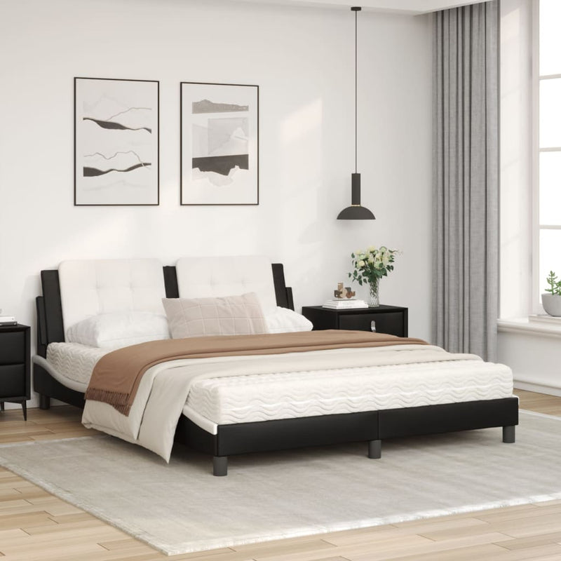 Bett mit Matratze Schwarz und Weiß 160x200 cm Kunstleder
