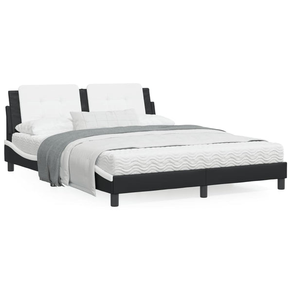 Bett mit Matratze Schwarz und Weiß 160x200 cm Kunstleder
