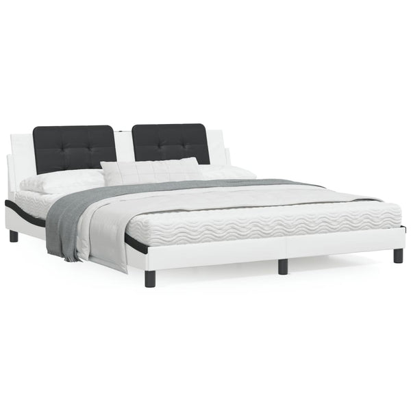 Bett mit Matratze Weiß und Schwarz 180x200 cm Kunstleder